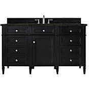 James Martin Vanities Brittany 60" Free Standing Single Basin Poplar Wood Vanity Set with Solid Surface Top and Rectangular Sink Black Onyx