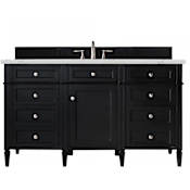 James Martin Vanities Brittany 60" Free Standing Single Basin Poplar Wood Vanity Set with Ethereal Noctis Stone Composite Top and Rectangular Sink Black Onyx