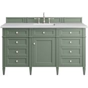 James Martin Vanities Brittany 60" Single Basin Poplar Wood Vanity Set with 3 cm Arctic Fall Solid Surface Vanity Top and Rectangular Sink Smokey Celadon