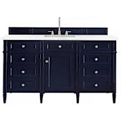 James Martin Vanities Brittany 60" Single Basin Poplar Wood Vanity Set with 3 cm Arctic Fall Solid Surface Vanity Top and Rectangular Sink Victory Blue