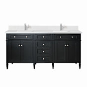James Martin Vanities Brittany 72" Double Basin Poplar Wood Vanity Set with 3cm White Zeus Silestone Quartz Vanity Top, Backsplash and Rectangular Sinks Black Onyx