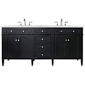 James Martin Vanities Brittany 72" Double Basin Poplar Wood Vanity Set with 3 cm Pearl Jasmine Quartz Vanity Top and Rectangular Sinks Black Onyx