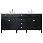 James Martin Vanities Brittany 72" Double Basin Poplar Wood Vanity Set with 3 cm Ethereal Noctis Quartz Vanity Top and Rectangular Sinks Black Onyx