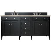 James Martin Vanities Brittany 72" Free Standing Double Basin Poplar Wood Vanity Set with Solid Surface Top and Rectangular Sinks Black Onyx