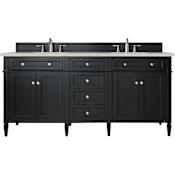 James Martin Vanities Brittany 72" Free Standing Double Basin Poplar Wood Vanity Set with Stone Composite Top and Rectangular Sinks Black Onyx