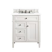 James Martin Vanities Brittany 30" Free Standing Single Basin Poplar Wood Vanity Set with Stone Composite Top and Rectangular Sink Bright White
