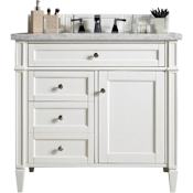 James Martin Vanities Brittany 36" Free Standing Single Basin Poplar Wood Vanity Set with Marble Top and Rectangular Sink Bright White