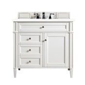 James Martin Vanities Brittany 36" Free Standing Single Basin Poplar Wood Vanity Set with Stone Composite Top and Rectangular Sink Bright White