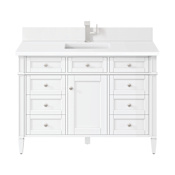 James Martin Vanities Brittany 48" Free Standing Single Basin Poplar Wood Vanity Set with Stone Composite Top and Rectangular Sink Bright White