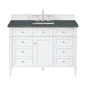 James Martin Vanities Brittany 48" Free Standing Single Basin Poplar Wood Vanity Set with Stone Composite Top and Rectangular Sink Bright White