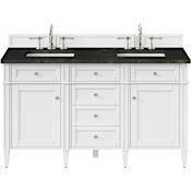 James Martin Vanities Brittany 60" Free Standing Double Basin Poplar Wood Vanity Set with Solid Surface Top and Rectangular Sinks Bright White