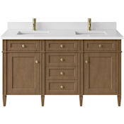 James Martin Vanities Brittany 60" Free Standing Double Basin Poplar Wood Vanity Set with Stone Composite Top and Rectangular Sinks Pecan