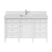 James Martin Vanities Brittany 60" Free Standing Single Basin Poplar Wood Vanity Set with Stone Composite Top and Rectangular Sink Bright White