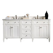 James Martin Vanities Brittany 72" Free Standing Double Basin Poplar Wood Vanity Set with Marble Top and Rectangular Sinks Bright White