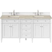 James Martin Vanities Brittany 72" Free Standing Double Basin Poplar Wood Vanity Set with Solid Surface Top and Rectangular Sinks Bright White