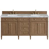 James Martin Vanities Brittany 72" Free Standing Double Basin Poplar Wood Vanity Set with Marble Top and Rectangular Sinks Pecan