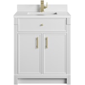 James Martin Vanities Bellshire 30" Free Standing Single Basin Poplar Wood Vanity Set with Stone Composite Top, Rectangular Sink, USB Port(s), and Electrical Outlet(s) Bright White