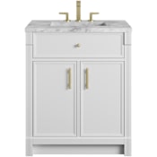 James Martin Vanities Bellshire 30" Free Standing Single Basin Poplar Wood Vanity Set with Marble Top, Rectangular Sink, USB Port(s), and Electrical Outlet(s) Bright White