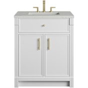 James Martin Vanities Bellshire 30" Free Standing Single Basin Poplar Wood Vanity Set with Stone Composite Top, Rectangular Sink, USB Port(s), and Electrical Outlet(s) Bright White