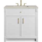 James Martin Vanities Bellshire 36" Free Standing Single Basin Poplar Wood Vanity Set with Stone Composite Top, Rectangular Sink, USB Port(s), and Electrical Outlet(s) Bright White