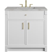 James Martin Vanities Bellshire 36" Free Standing Single Basin Poplar Wood Vanity Set with Stone Composite Top, Rectangular Sink, USB Port(s), and Electrical Outlet(s) Bright White