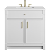 James Martin Vanities Bellshire 36" Free Standing Single Basin Poplar Wood Vanity Set with Stone Composite Top, Rectangular Sink, USB Port(s), and Electrical Outlet(s) Bright White