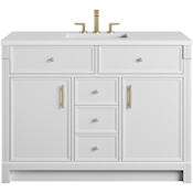 James Martin Vanities Bellshire 48" Free Standing Single Basin Poplar Wood Vanity Set with Stone Composite Top, Rectangular Sink, USB Port(s), and Electrical Outlet(s) Bright White