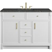 James Martin Vanities Bellshire 48" Free Standing Single Basin Poplar Wood Vanity Set with Stone Composite Top, Rectangular Sink, USB Port(s), and Electrical Outlet(s) Bright White
