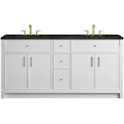 James Martin Vanities Bellshire 72" Free Standing Double Basin Poplar Wood Vanity Set with Solid Surface Top, Rectangular Sinks, USB Port(s), and Electrical Outlet(s) Bright White