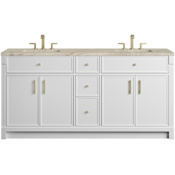 James Martin Vanities Bellshire 72" Free Standing Double Basin Poplar Wood Vanity Set with Solid Surface Top, Rectangular Sinks, USB Port(s), and Electrical Outlet(s) Bright White