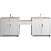 James Martin Vanities Bellshire 96" Dual Vanity Set with 24" Make-Up Counter, Bright White with 3 cm Tajnar Eclos Top Bright White