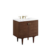 James Martin Vanities Amberly 30" Single Basin Vanity Set with 3cm White Zeus Quartz Vanity Top, Rectangular Sink, USB Port and Electrical Outlet Mid-Century Walnut