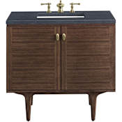 James Martin Vanities Amberly 36" Free Standing or Wall Mounted Single Basin Vanity Set with 3cm Charcoal Soapstone Quartz Vanity Top and Rectangular Sink Mid-Century Walnut