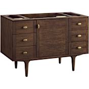 James Martin Vanities Amberly 48" Wall Mounted or Free Standing Single Basin Walnut Wood Vanity Cabinet Only with USB Port and Electrical Outlet Mid-Century Walnut