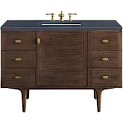 James Martin Vanities Amberly 48" Free Standing or Wall Mounted Single Basin Vanity Set with 3cm Charcoal Soapstone Quartz Vanity Top and Rectangular Sink Mid-Century Walnut
