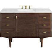 James Martin Vanities Amberly 48" Free Standing or Wall Mounted Single Basin Vanity Set with 3cm Ethereal Noctis Quartz Vanity Top and Rectangular Sink Mid-Century Walnut