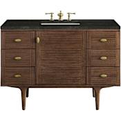 James Martin Vanities Amberly 48" Wall Mounted or Free Standing Single Basin Rubberwood Vanity Set with Solid Surface Top, Rectangular Sink, USB Port(s), and Electrical Outlet(s) Mid-Century Walnut