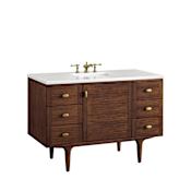 James Martin Vanities Amberly 48" Single Basin Vanity Set with 3cm White Zeus Quartz Vanity Top, Rectangular Sink, USB Port and Electrical Outlet Mid-Century Walnut