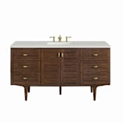James Martin Vanities Amberly 60" Single Basin Wood Vanity Set with 3cm Lime Delight Silestone Quartz Vanity Top, Rectangular Sink, USB Port and Electrical Outlet Mid-Century Walnut