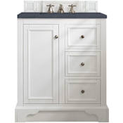 James Martin Vanities De Soto 30" Free Standing Single Basin Vanity Set with Wood Cabinet and Charcoal Soapstone Quartz Vanity Top Bright White