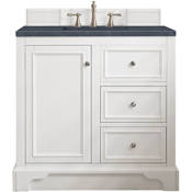 James Martin Vanities De Soto 36" Free Standing Single Basin Vanity Set with USB/Electrical Outlet, Wood Cabinet, and Charcoal Soapstone Quartz Vanity Top Bright White