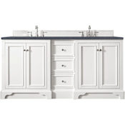 James Martin Vanities De Soto 72" Double Basin Birch Wood Vanity Set with USB/Electrical Outlet and Charcoal Soapstone Quartz Vanity Top Bright White