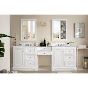 James Martin Vanities De Soto 94" Free Standing Double Vanity Set with Wood Cabinet and Carrara Marble Vanity Top Bright White