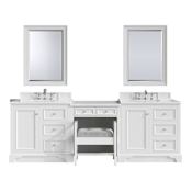 James Martin Vanities De Soto 102" Double Basin Birch Vanity Set with Quartz Top, USB/Electrical Outlets and Matching Mirror Bright White