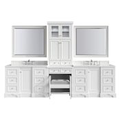 James Martin Vanities De Soto 126" Double Basin Birch Vanity Set with Quartz Top, USB/Electrical Outlets and Matching Mirror Bright White