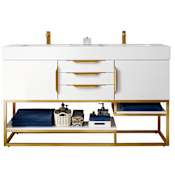 James Martin Vanities Columbia 60" Free Standing Double Basin Vanity Set with Cabinet and Stone Composite Vanity Top Glossy White