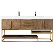 James Martin Vanities Columbia 72" Free Standing Double Vanity Set with Single Trough Style Basin, Cabinet, and Stone Composite Vanity Top Latte Oak
