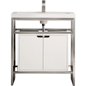 James Martin Vanities Boston 31-1/2" Rectangular Porcelain Console Bathroom Sink with Overflow and Single Faucet Hole Brushed Nickel