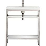 James Martin Vanities Boston 31-1/2" Rectangular Porcelain Console Bathroom Sink with Overflow and Single Faucet Hole Brushed Nickel