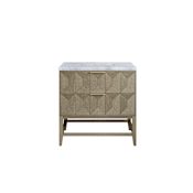James Martin Vanities Emmeline 36" Free Standing Single Basin Vanity Set with Cabinet and Marble Vanity Top Pebble Oak / Carrara Marble